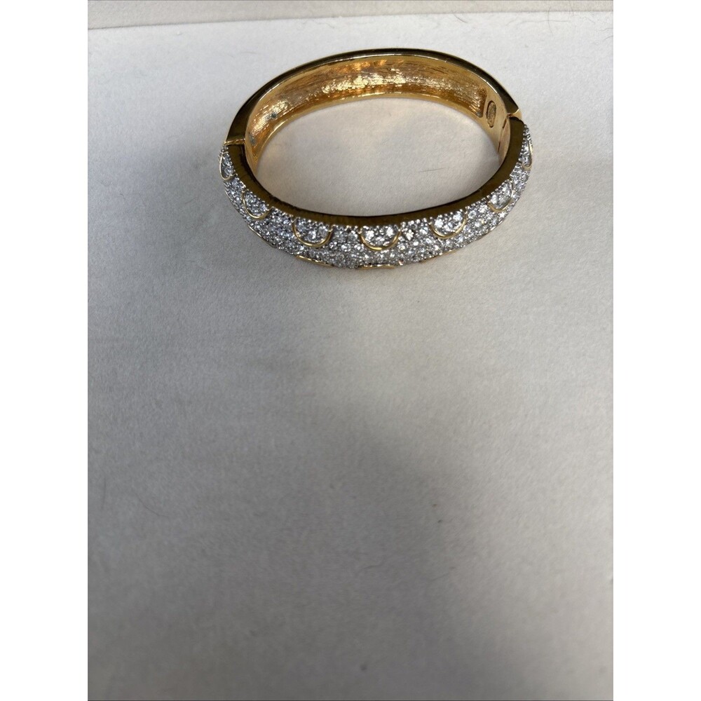 Premier Designs Rhinestones Bracelet Oval Cuff Gold-tone Heavy Magnetic